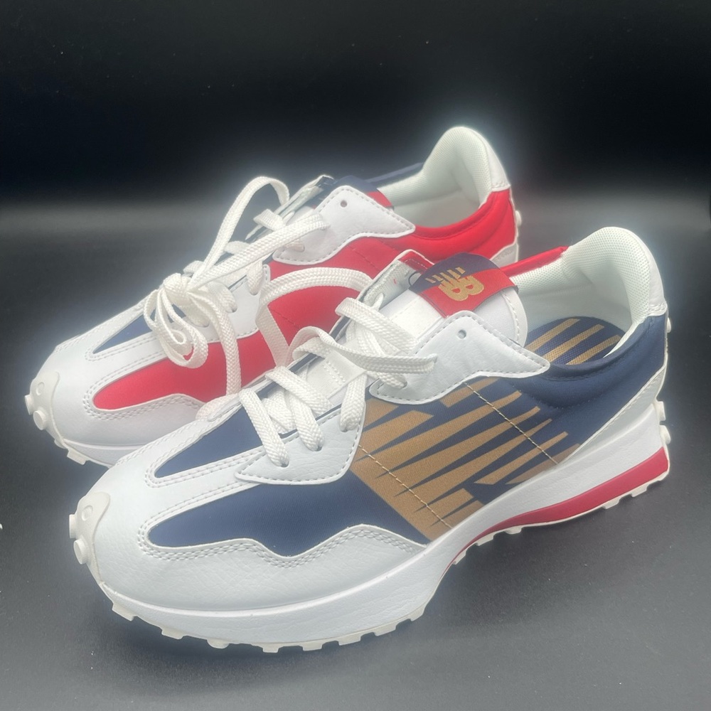 New Balance White, Red, and Navy Sneakers